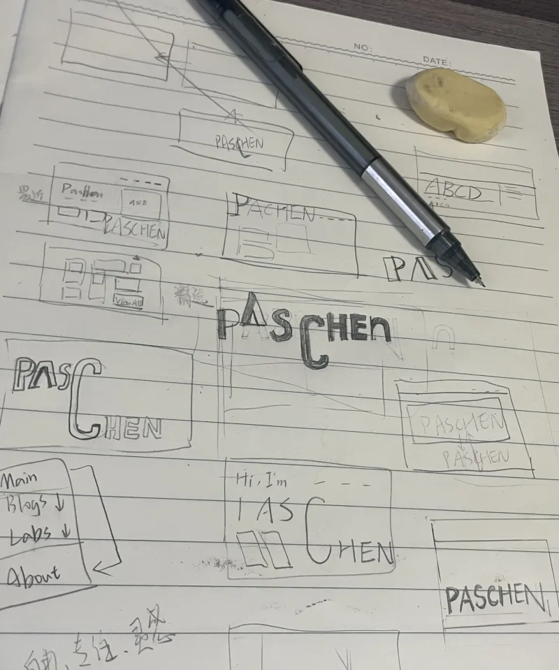 博客页面布局与字标的设计手稿